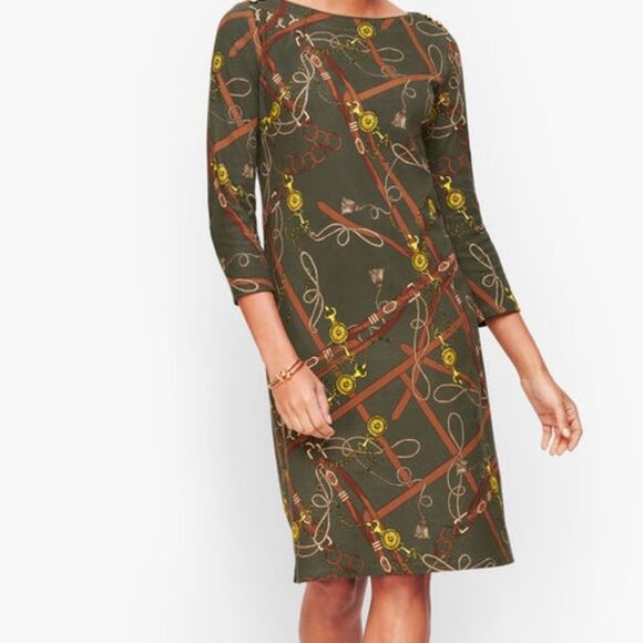 Talbots Cotton Equestrian Print Equestrian Print Shift Dress Size Mp - Picture 1 of 10